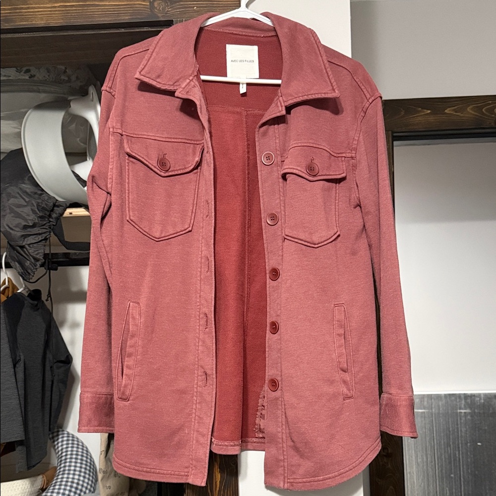 Avec Les Filles Dusty Rose Button Front Jean Jacket